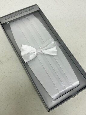 Fratello White Cummerbund Bowtie Set Satin Shiny Tuxedo Wedding Prom Formal